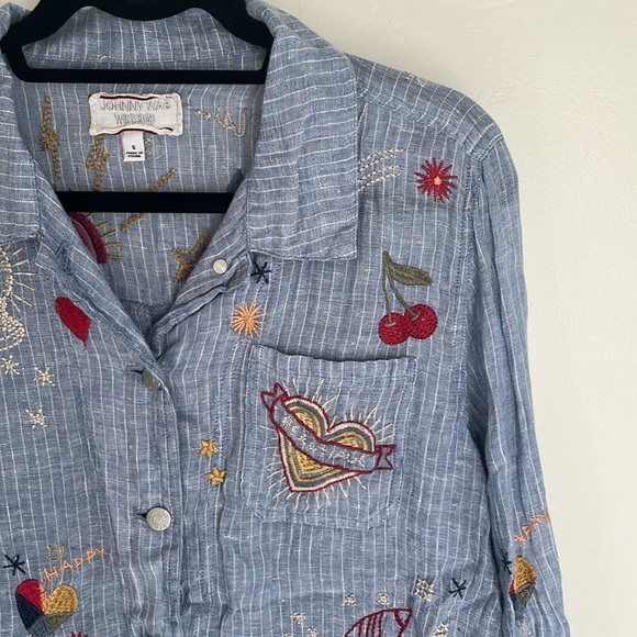 Embroidered Johnny was blue button-down - Picture 5 of 7